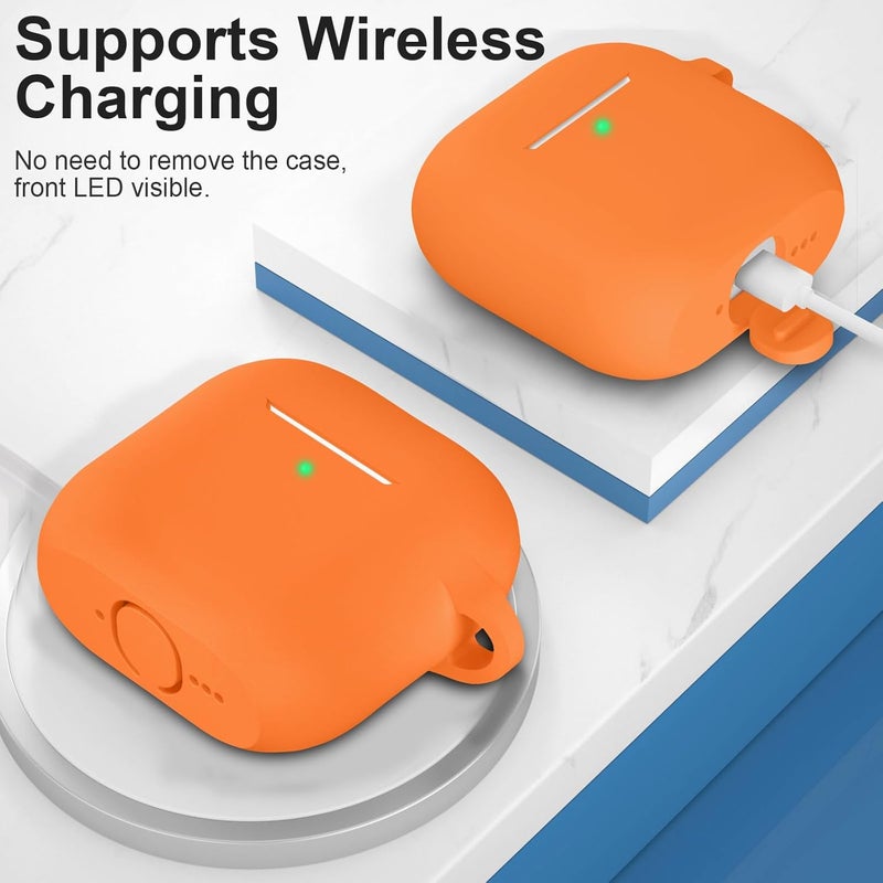 ATUAT Compatible with AirPods 4 Case Cover, Protective Silicone Skin Accessories with Keychain for Women Men for Apple AirPods 4th Generation Case(2024), Front LED Visible, Orange - Image 3